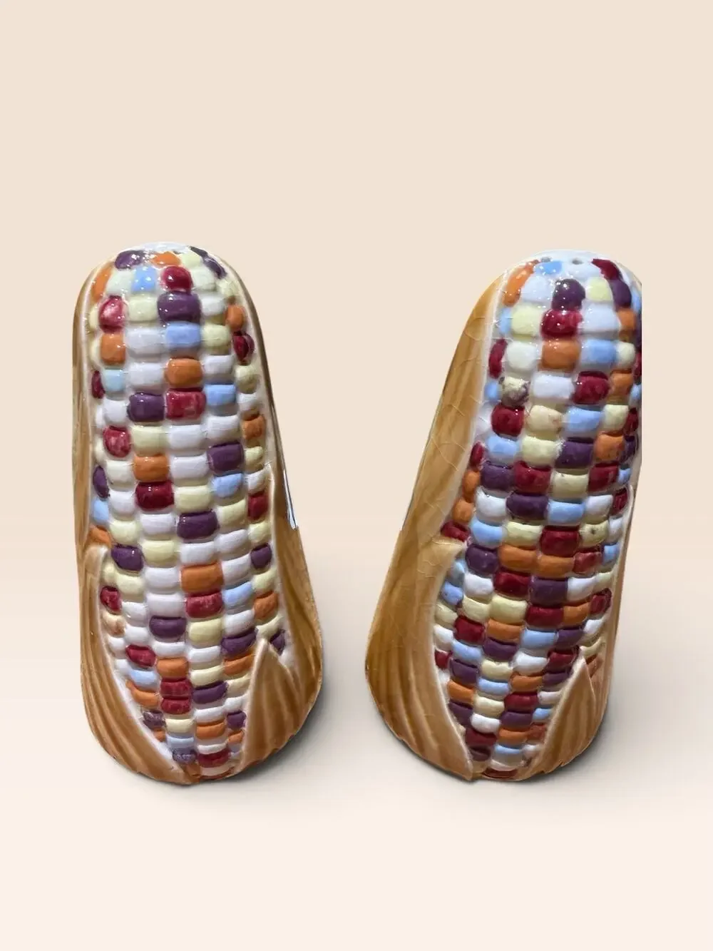 Vtg  1970s Ceramic Indian Corn 7-Piece Set - 5 Cob Dishes & Salt/Pepper Shakers
